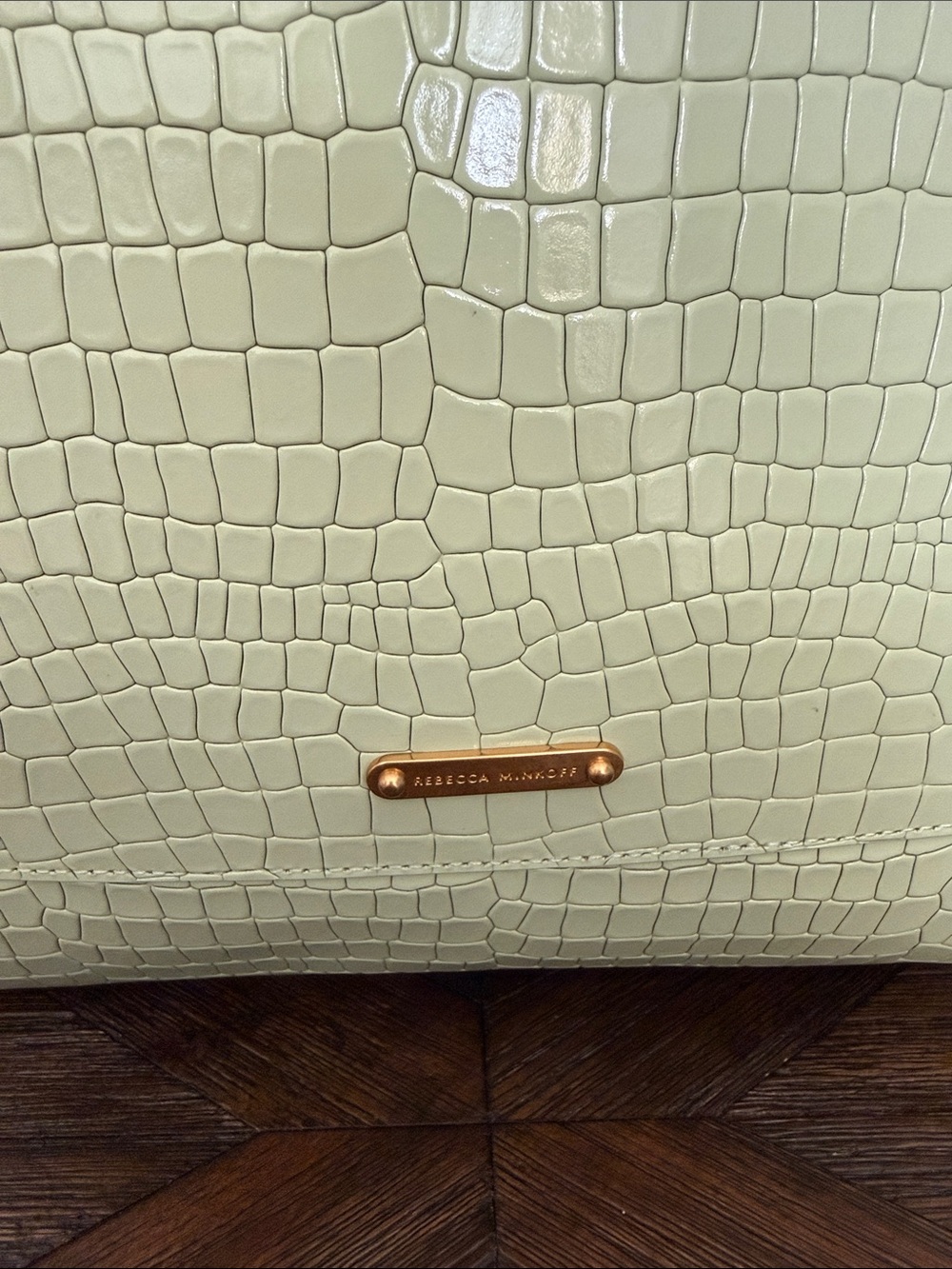 Rebecca Minkoff Megan Large Croc-Embossed Tote Bag Mint Green - Picture 4 of 9